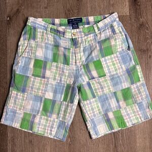 Cape Madras 9"Shorts Mens 34‎ (33) Multi Color Patchwork Plaid Cotton Casual